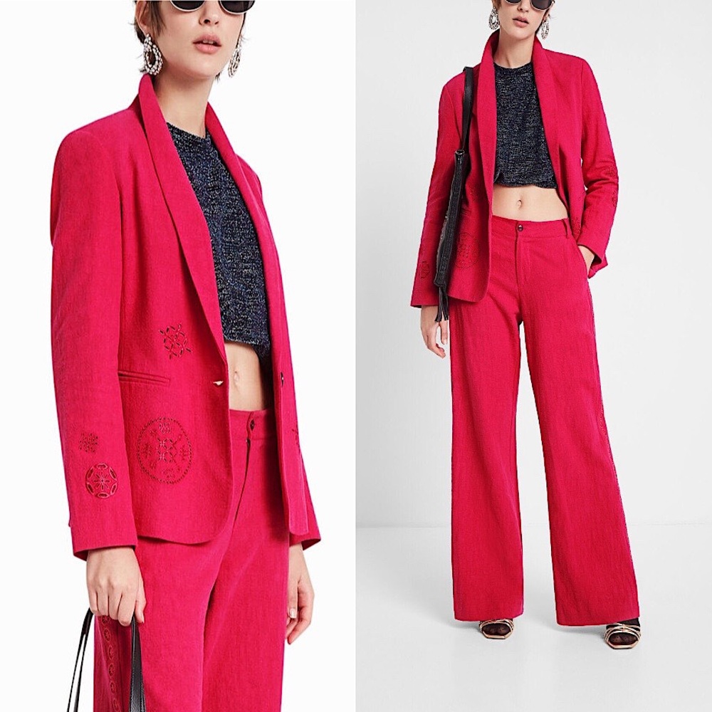 DESIGUAL EMBOSSED FUCHSIA BLAZER